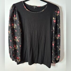 Storm Black Blouse with Floral Sleeves